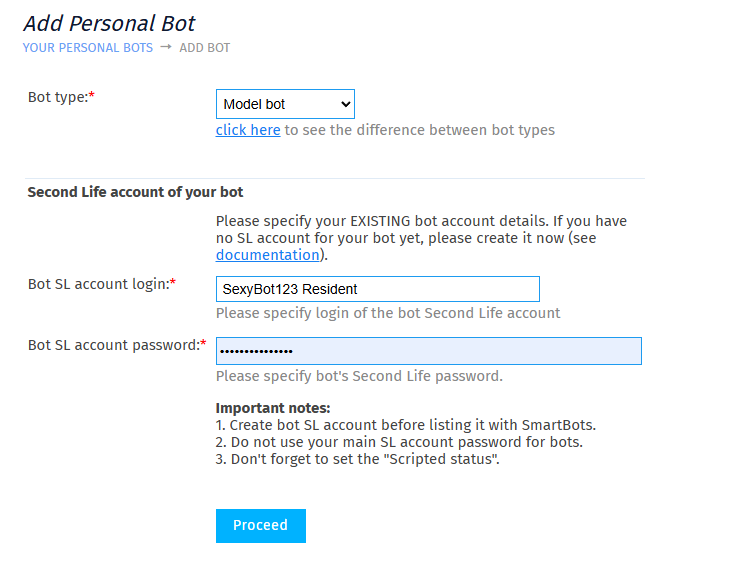 Add personal bot form